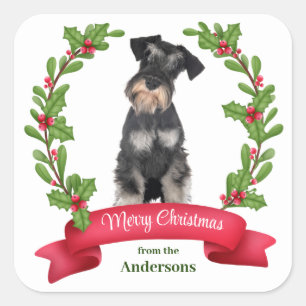 Sticker Carré Holly Banner Miniature Schnauzer Chien Noël