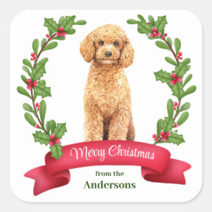 Sticker Carré Holly Banner Poodle Chien Noël