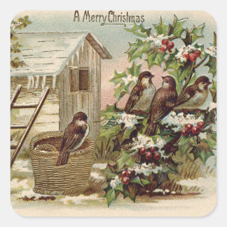 Sticker Carré Holly d'oiseau de Noël Échelle Neige Récolte