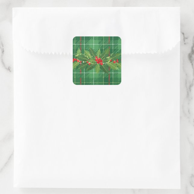 Sticker Carré Holly on Christmas Plaid 2 (Sac)