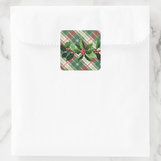Sticker Carré Holly on Christmas Plaid 9 (Sac)