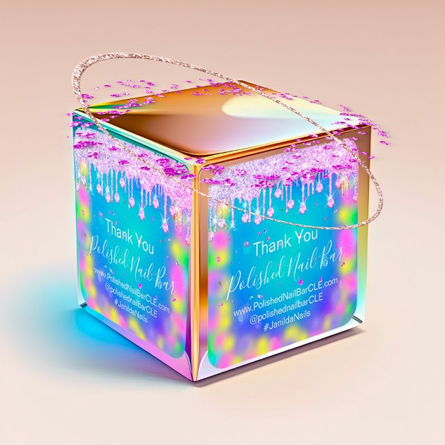 Sticker Carré Holographe Merci Diamond Clous de la goutte rose c (Holograph Thank You Diamond Drip Nails Hot Pink Square Sticker)