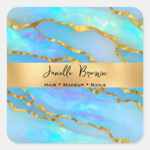 Sticker Carré Holographie de luxe Faux Opal Pierre et Gold Foil