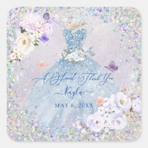 Sticker Carré Holographique Confetti Sweet 16 Dusty Blue Gown