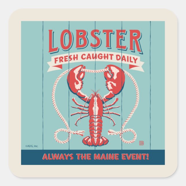 Sticker Carré Homard frais pris tous les jours | Maine (Devant)