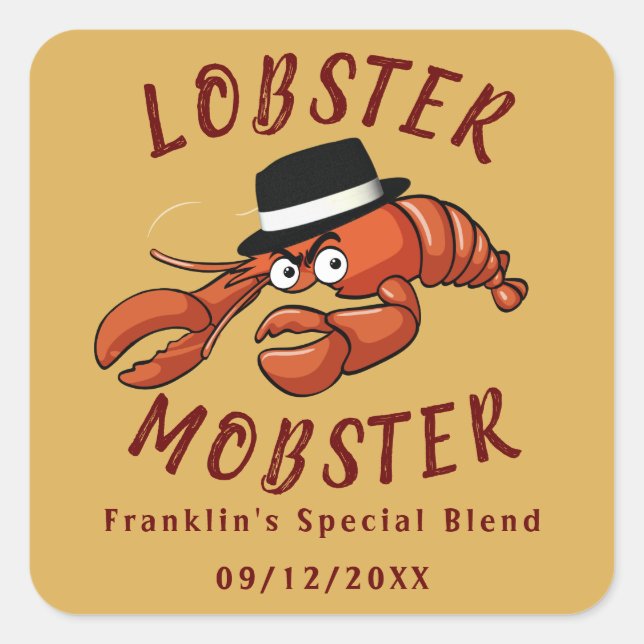 Sticker Carré Homard Homard 🦞 Cartoon à gros yeux mou Gangster (Devant)