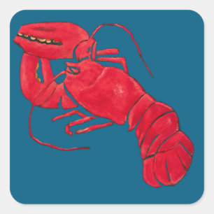Sticker Carré Homard sur Arrière - plan bleu par Marsden Hartley