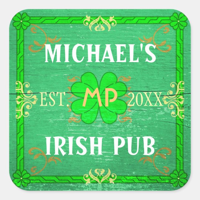 Sticker Carré Home Bar personnalisé Irish Pub Green (Devant)