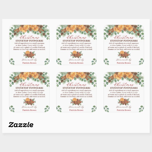 Sticker Carré Homemade Christmas Stovetop Potpourri Recipe (Feuille)