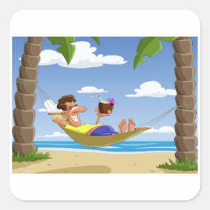 Sticker Carré Homme drôle se relaxant dans un hamac de plage