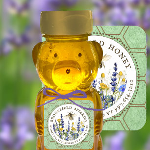 Sticker Carré Honey Bear 8 oz et 12 oz Fleur sauvage & Bee Étiqu