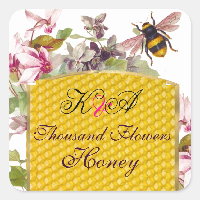 STICKER CARRÉ HONEY BEE, CYCLAMEN ROSE FLEURS DE L'APPAREIL MONO (Devant)