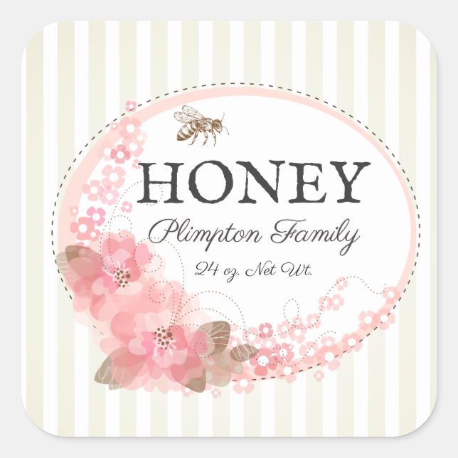 Sticker Carré Honey Bee Rustic Floral Striped Beige (Devant)