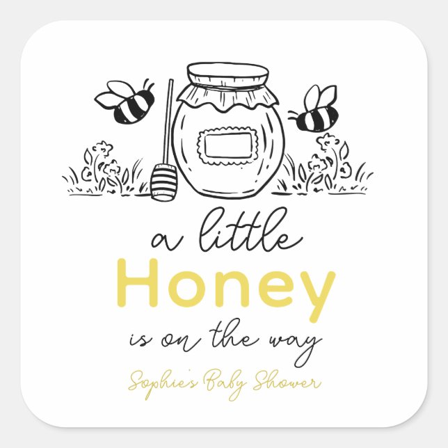 Sticker Carré Honey Hand-drawn Jar & Bees White Baby Shower (Devant)