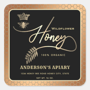 Sticker Carré Honey jar script moderne queen bee carré autocolla