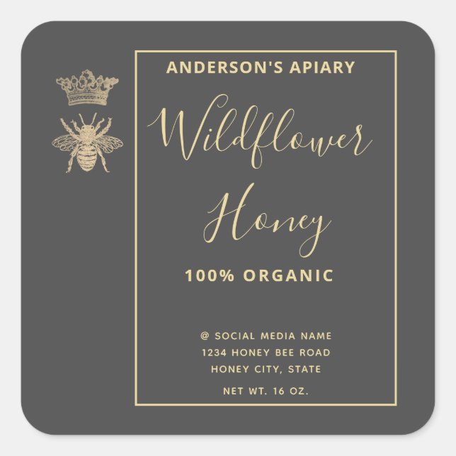 Sticker Carré Honey jar script moderne queen bee carré autocolla (Devant)