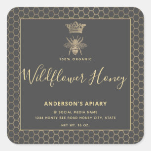 Sticker Carré Honey jar script moderne queen bee carré autocolla