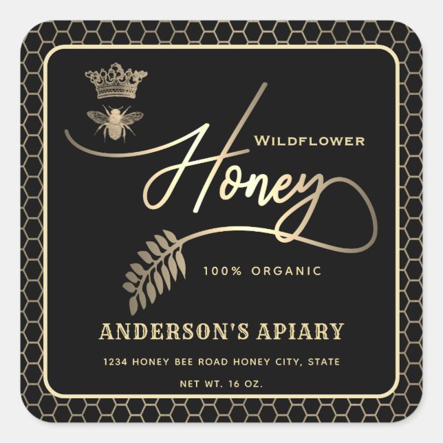 Sticker Carré Honey jar script moderne queen bee carré autocolla (Devant)