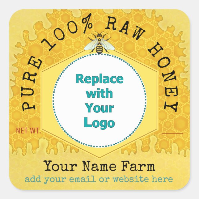 Sticker Carré Honeybee Honey Jar Apiary logo | Honeypeb Bee (Devant)