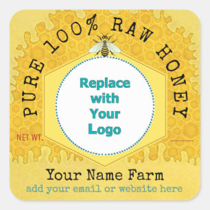Sticker Carré Honeybee Honey Jar Apiary logo   Honeypeb Bee