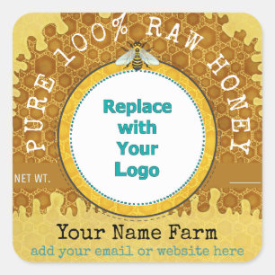 Sticker Carré Honeybee Honey Jar Apiary logo   Honeypeb Bee V2