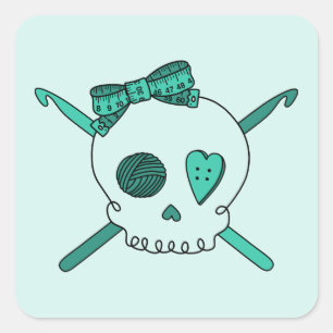 Sticker Carré Hooks crânes et crochets (Arrière - plan turquoi