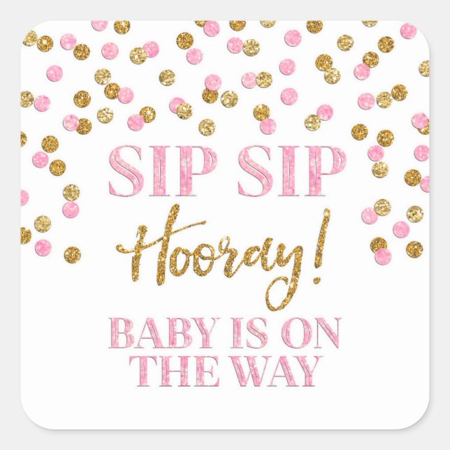 Sticker Carré Hooray Sip Sip Gold Rose Confetti (Devant)