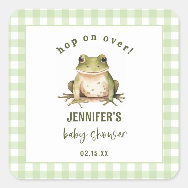 Sticker Carré Hop On Over Frog Thème Baby shower (Devant)
