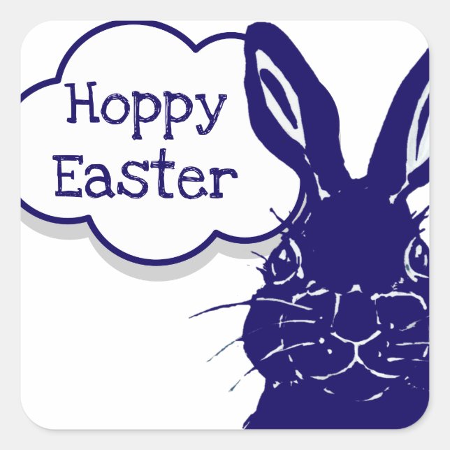 Sticker Carré Hoppy Lapin Lapin De Pâques Funny Illustration Ble (Devant)