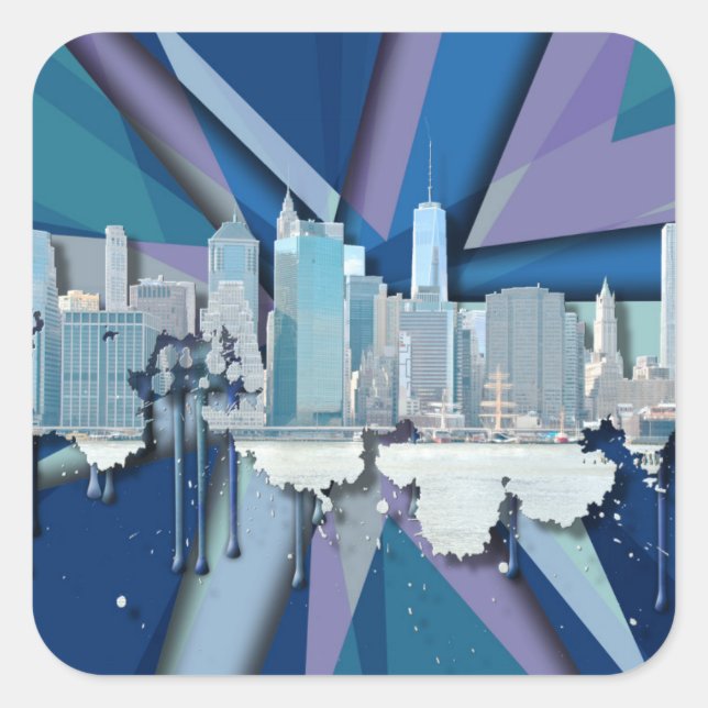Sticker Carré Horizon | 3D bleu de New York City (Devant)