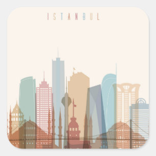 Sticker Carré Horizon de ville d'Istanbul, Turquie  