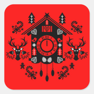 Sticker Carré Horloge allemande Frohe Weihnachten