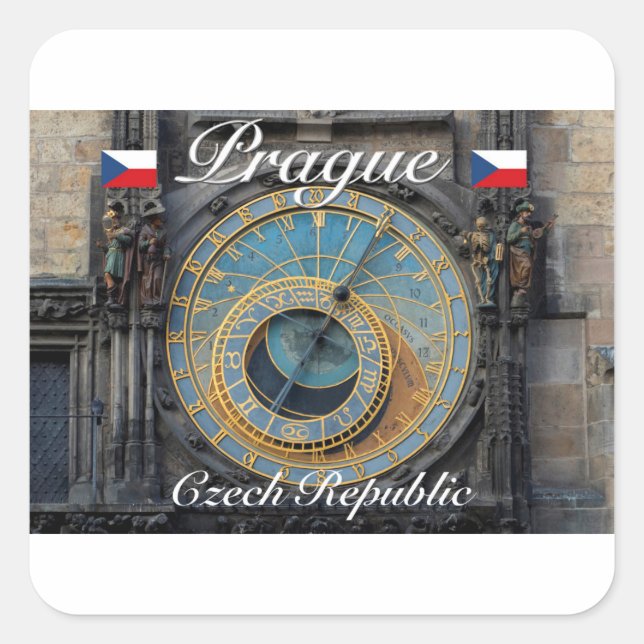 Sticker Carré Horloge astronomique Prague Orlog République tchèq (Devant)