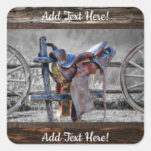 Sticker Carré Horse Saddle Corral clôture Western Wagon Wheels