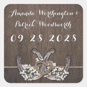 Sticker Carré Horseshoe Bébé's Breath Rustic Wedding Favor