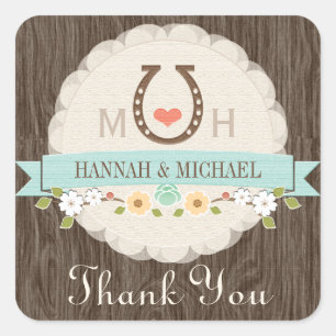 Sticker Carré HORSESHOE turquoise COEUR MERCI MARIAGE OCCIDENTAL