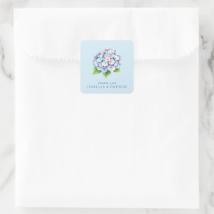 Sticker Carré Hortensias aquarelle bleus romantiques