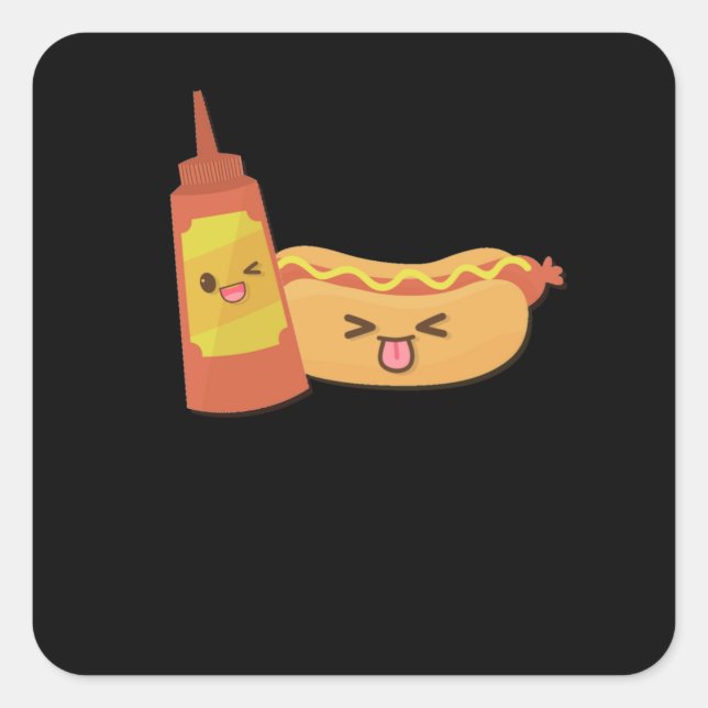 Sticker Carré Hot Dog Kawaii Restauration rapide (Devant)