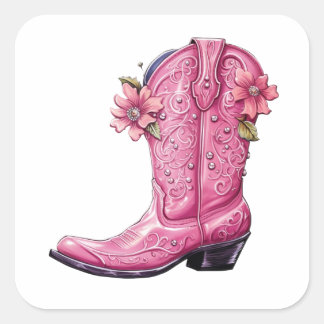 Sticker Carré Hot rose Cowgirl Boot Howdy
