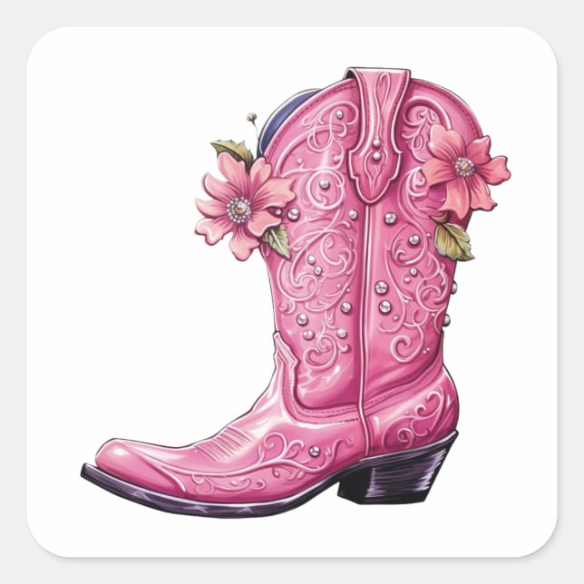 Sticker Carré Hot rose Cowgirl Boot Howdy (Devant)