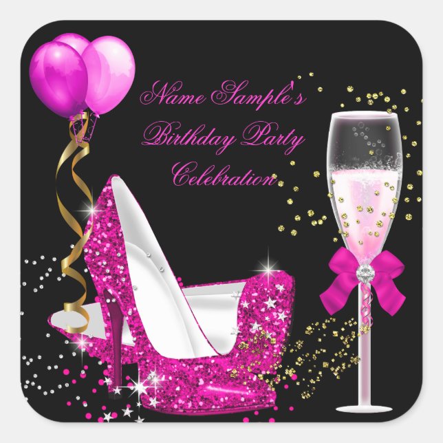 Sticker Carré Hot rose Gold Parties scintillant Black Anniversai (Devant)