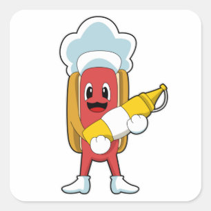Sticker Carré Hotdog avec moutarde