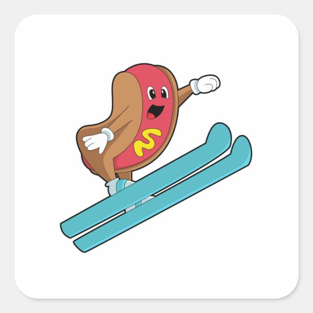 Sticker Carré Hotdog comme sauteur de ski avec Ski.PNG (Devant)