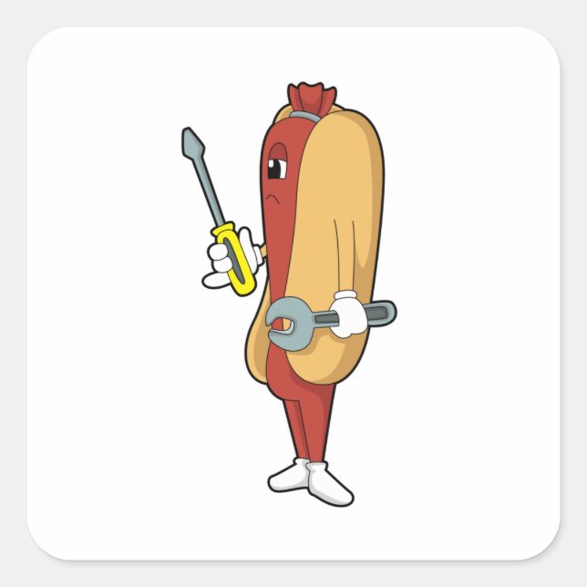 Sticker Carré Hotdog en mécanique avec outil (Devant)