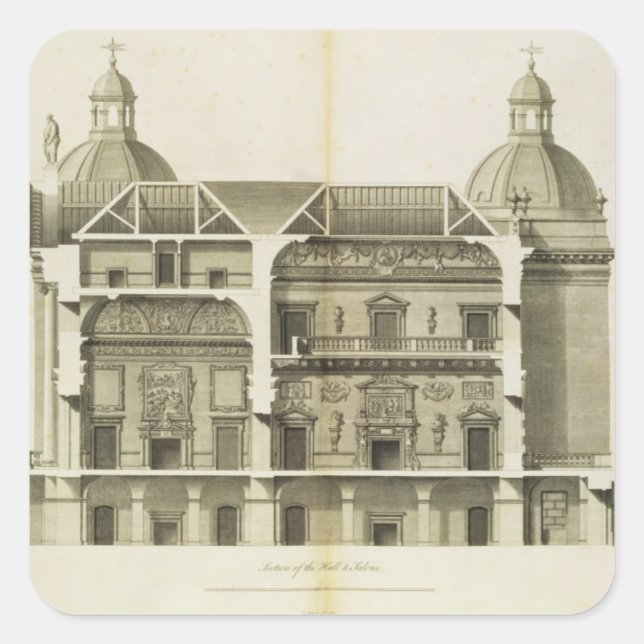 Sticker Carré Houghton Hall : section transversale du Hall et du (Devant)