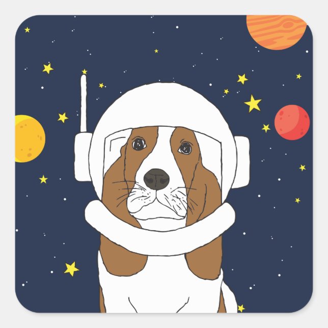 Sticker Carré Hound Dog Astronaut Animal Avec Casque Spatial (Devant)