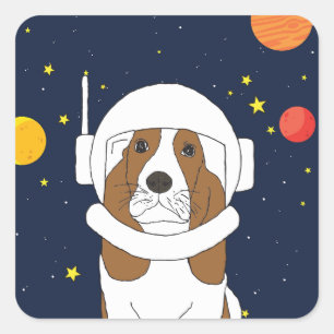 Sticker Carré Hound Dog Astronaut Animal Avec Casque Spatial