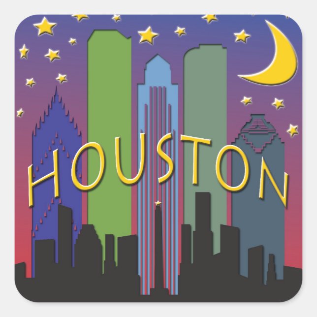 Sticker Carré Houston Skyline (Devant)