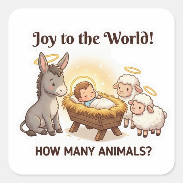 Sticker Carré How Many Animals? – Cute Nativity Christmas (Devant)