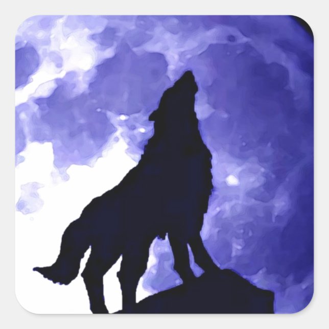 Sticker Carré Howling Wolf & Fullmoon (Devant)